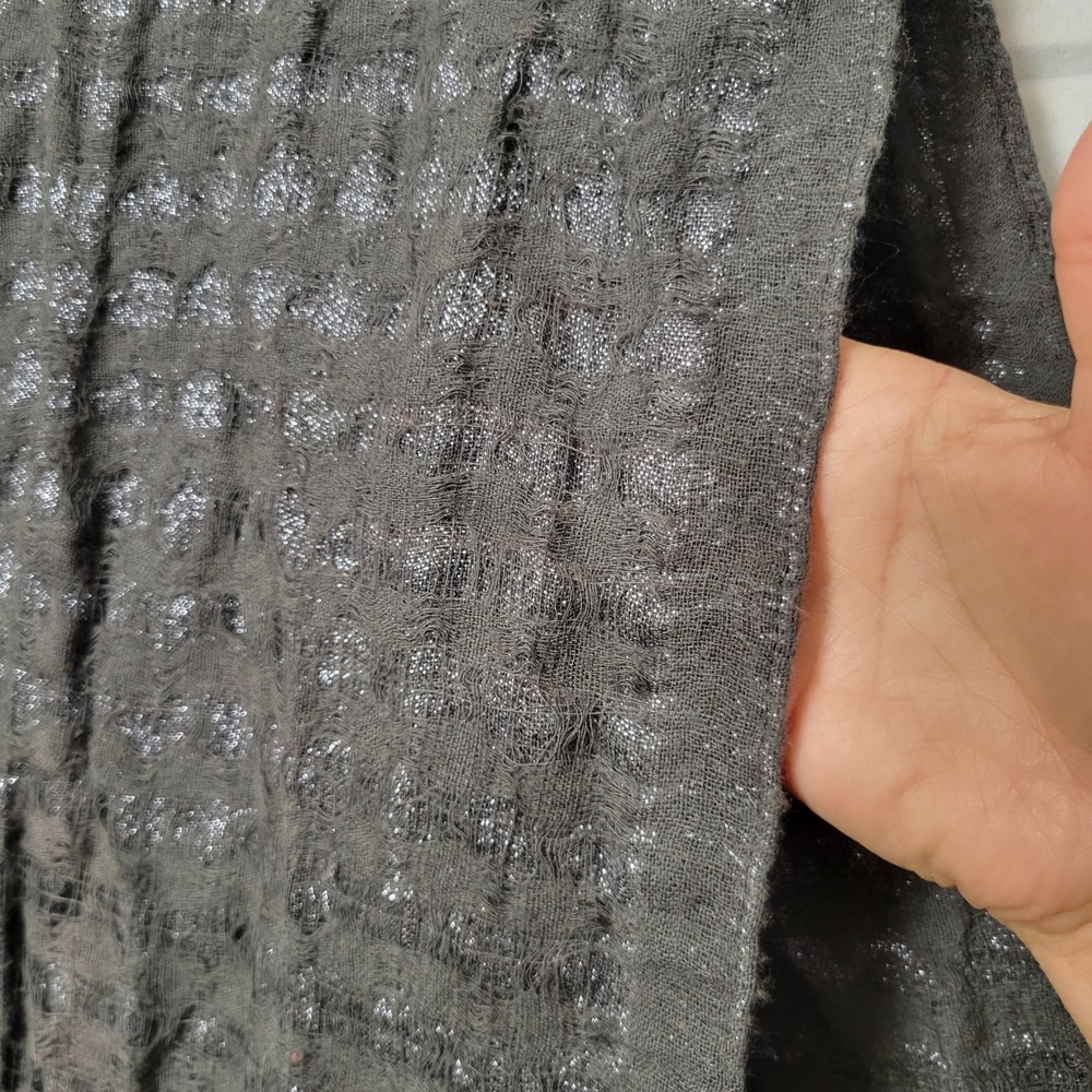 Eileen Fisher Scarf Charcoal Gray Wool Metallic Textured Oblong 15X62 Vtg - Picture 4 of 8